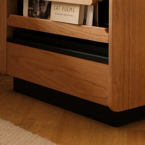 Contemporary Retro Sintered Stone Cherry Wood Nightstand 2 - Drawer For Bedroom - Image 16