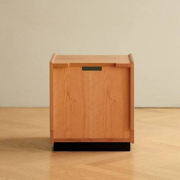 Contemporary Retro Sintered Stone Cherry Wood Nightstand 2 - Drawer For Bedroom - Image 17
