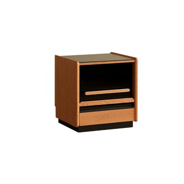 Contemporary Retro Sintered Stone Cherry Wood Nightstand 2 - Drawer For Bedroom - Image 20