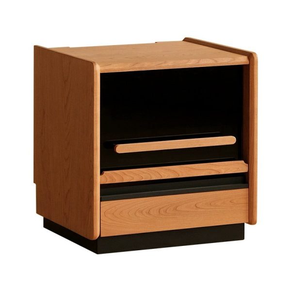 Contemporary Retro Sintered Stone Cherry Wood Nightstand 2 - Drawer For Bedroom - Image 21