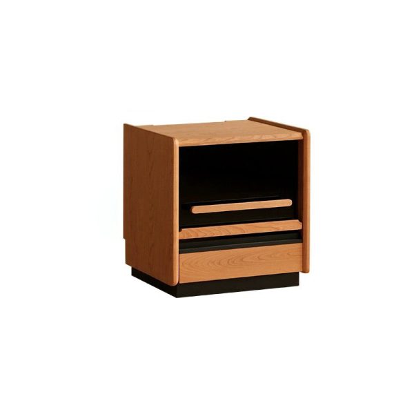 Contemporary Retro Sintered Stone Cherry Wood Nightstand 2 - Drawer For Bedroom - Image 22