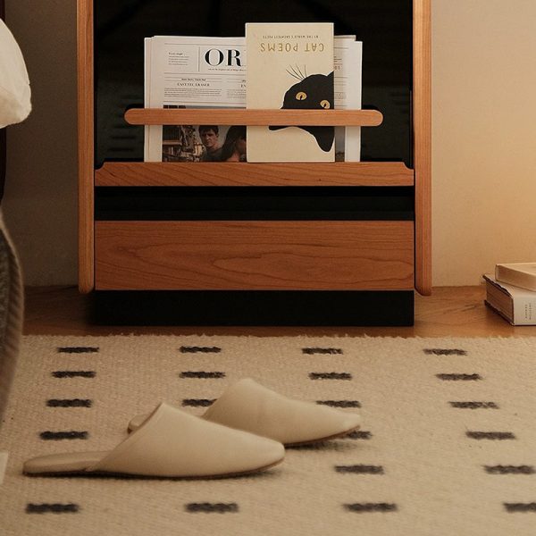 Contemporary Retro Sintered Stone Cherry Wood Nightstand 2 - Drawer For Bedroom - Image 14