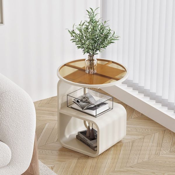 Modern Minimalist Round Square Base Glass Iron End Table 3-Tier For Living Room - Image 5