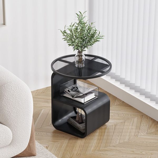 Modern Minimalist Round Square Base Glass Iron End Table 3-Tier For Living Room - Image 6
