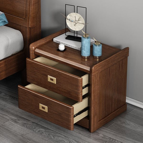 Traditional Chinese Square Cube Brass Walnut Nightstand 2 - Drawer For Bedroom - Image 10