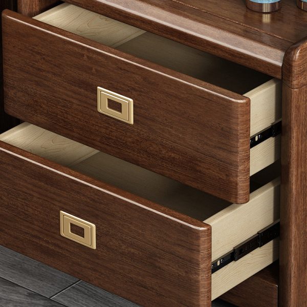 Traditional Chinese Square Cube Brass Walnut Nightstand 2 - Drawer For Bedroom - Image 9