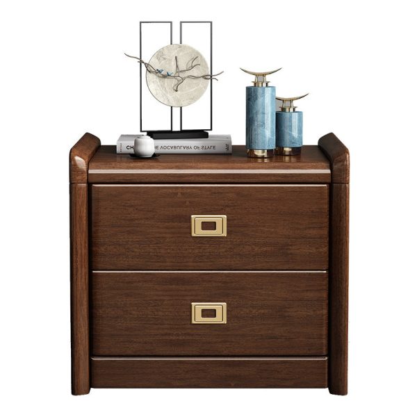 Traditional Chinese Square Cube Brass Walnut Nightstand 2 - Drawer For Bedroom - Image 12