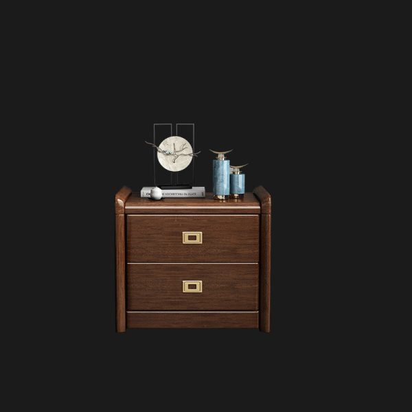 Traditional Chinese Square Cube Brass Walnut Nightstand 2 - Drawer For Bedroom - Image 11