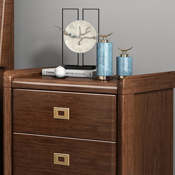 Traditional Chinese Square Cube Brass Walnut Nightstand 2 - Drawer For Bedroom - Image 5