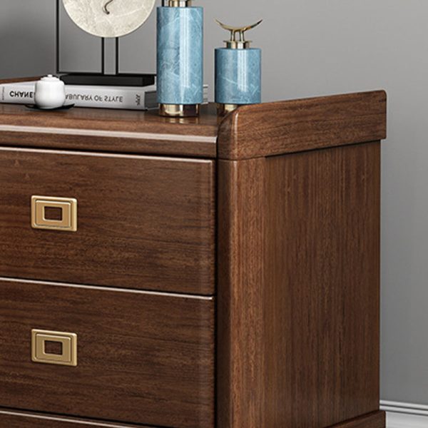 Traditional Chinese Square Cube Brass Walnut Nightstand 2 - Drawer For Bedroom - Image 6