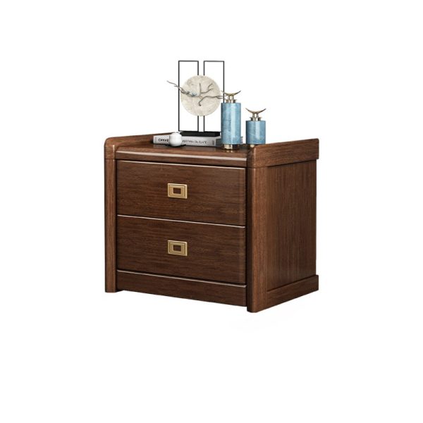 Traditional Chinese Square Cube Brass Walnut Nightstand 2 - Drawer For Bedroom - Image 13