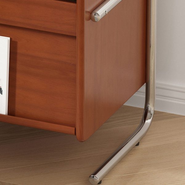 Contemporary Retro Square Cube Stainless Steel Solid Wood Nightstand 3 - Tier For Bedroom - Image 9