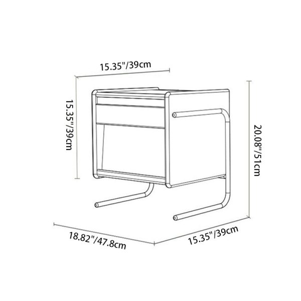 Contemporary Retro Square Cube Stainless Steel Solid Wood Nightstand 3 - Tier For Bedroom - Image 4