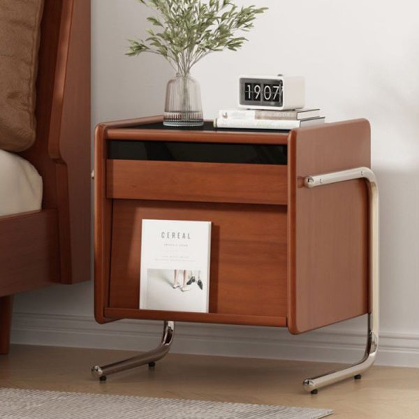 Contemporary Retro Square Cube Stainless Steel Solid Wood Nightstand 3 - Tier For Bedroom - Image 15