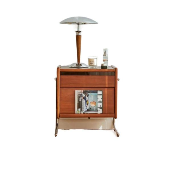Contemporary Retro Square Cube Stainless Steel Solid Wood Nightstand 3 - Tier For Bedroom - Image 17