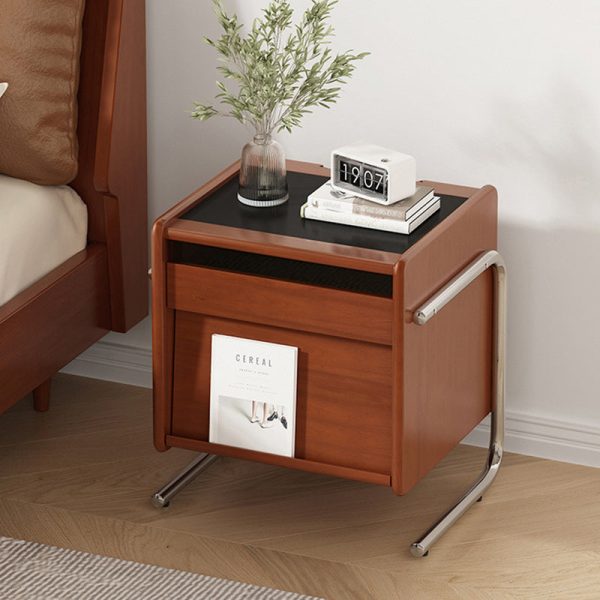 Contemporary Retro Square Cube Stainless Steel Solid Wood Nightstand 3 - Tier For Bedroom - Image 13