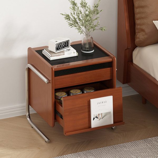 Contemporary Retro Square Cube Stainless Steel Solid Wood Nightstand 3 - Tier For Bedroom - Image 12