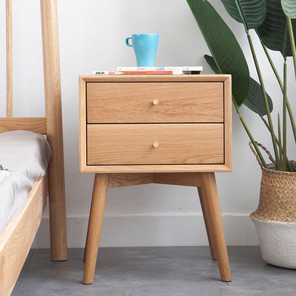 Contemporary Simplicity Square Cube Oak Nightstand 2 - Drawer For Bedroom