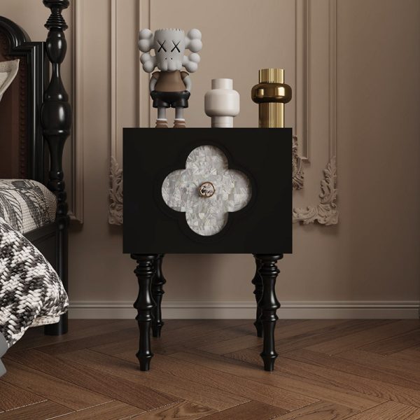 Contemporary Scandinavian Four Leaf Clover Solid Wood Nightstand 1 - Cabinet For Bedroom