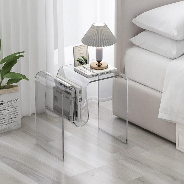 Modern Art Deco Geometry Transparent Full Acrylic Side Table 1 - Tier For Living Room - Image 7