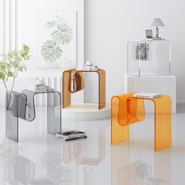 Modern Art Deco Geometry Transparent Full Acrylic Side Table 1 - Tier For Living Room