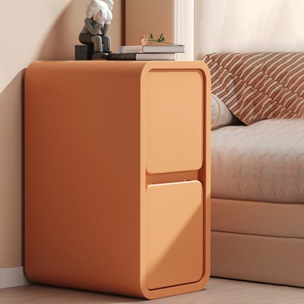 Modern Minimalist Rectangular Cube Leather Solid Wood Hardware Nightstand 2 - Drawer For Bedroom - Image 13