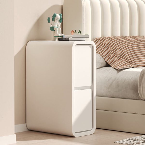 Modern Minimalist Rectangular Cube Leather Solid Wood Hardware Nightstand 2 - Drawer For Bedroom