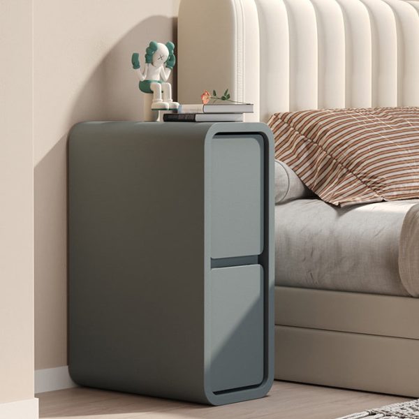 Modern Minimalist Rectangular Cube Leather Solid Wood Hardware Nightstand 2 - Drawer For Bedroom - Image 11