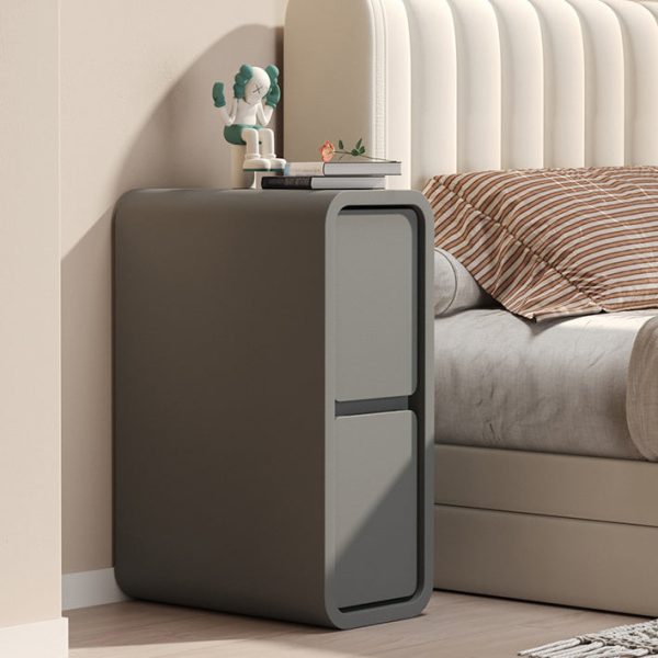 Modern Minimalist Rectangular Cube Leather Solid Wood Hardware Nightstand 2 - Drawer For Bedroom - Image 12