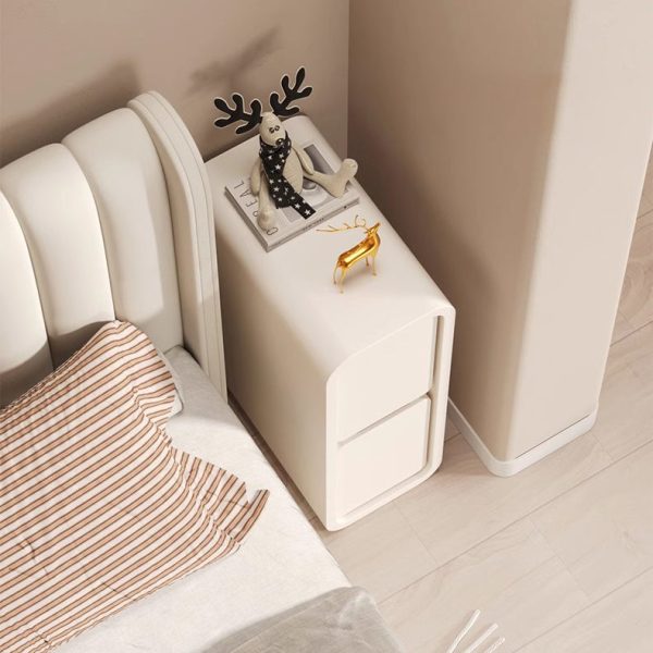 Modern Minimalist Rectangular Cube Leather Solid Wood Hardware Nightstand 2 - Drawer For Bedroom - Image 9