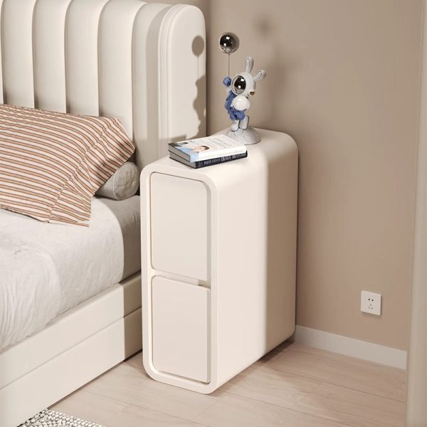 Modern Minimalist Rectangular Cube Leather Solid Wood Hardware Nightstand 2 - Drawer For Bedroom - Image 2