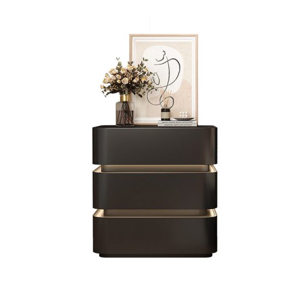 Modern Minimalist Square Cube Solid Wood Hardware Light Strip Nightstand 3 - Drawer For Bedroom - Image 16