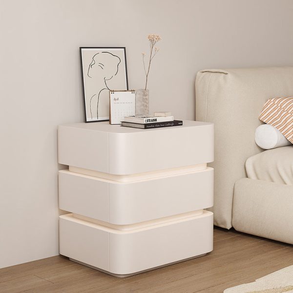 Modern Minimalist Square Cube Solid Wood Hardware Light Strip Nightstand 3 - Drawer For Bedroom - Image 10