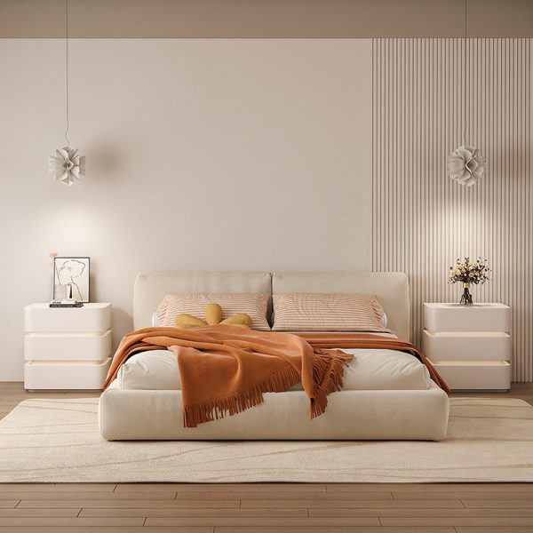 Modern Minimalist Square Cube Solid Wood Hardware Light Strip Nightstand 3 - Drawer For Bedroom - Image 2
