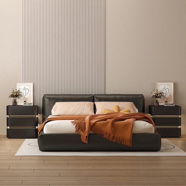 Modern Minimalist Square Cube Solid Wood Hardware Light Strip Nightstand 3 - Drawer For Bedroom - Image 14