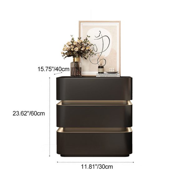 Modern Minimalist Square Cube Solid Wood Hardware Light Strip Nightstand 3 - Drawer For Bedroom - Image 4