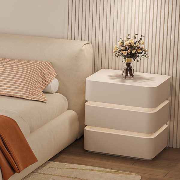 Modern Minimalist Square Cube Solid Wood Hardware Light Strip Nightstand 3 - Drawer For Bedroom - Image 12