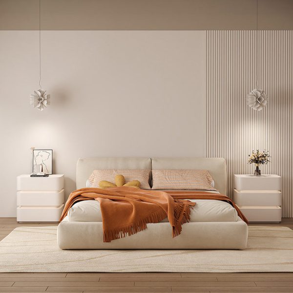 Modern Minimalist Square Cube Solid Wood Hardware Light Strip Nightstand 3 - Drawer For Bedroom - Image 13
