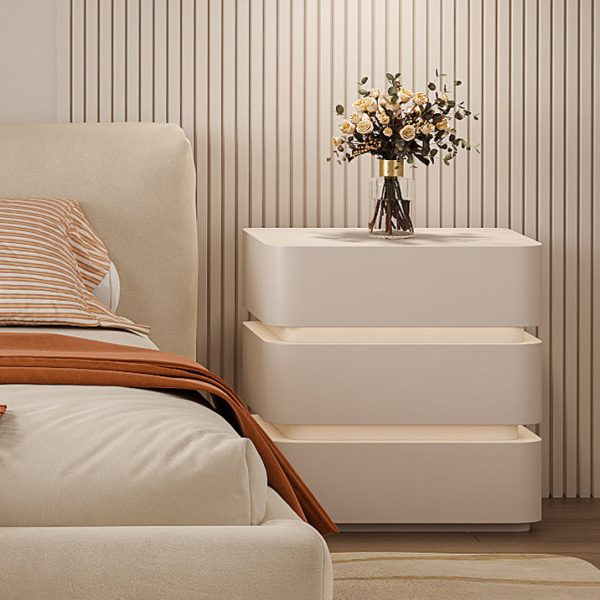 Modern Minimalist Square Cube Solid Wood Hardware Light Strip Nightstand 3 - Drawer For Bedroom - Image 11