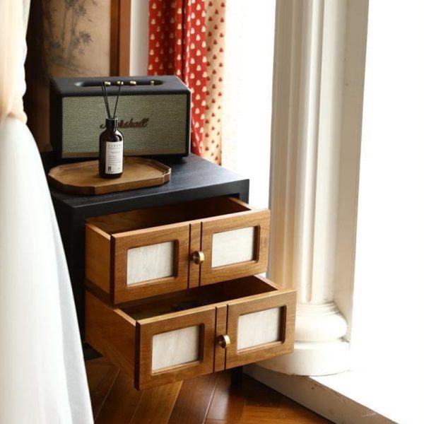 Traditional French Square Cube Solid Wood Nightstand 2 - Drawer For Bedroom - Image 6