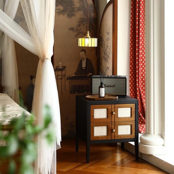 Traditional French Square Cube Solid Wood Nightstand 2 - Drawer For Bedroom - Image 2