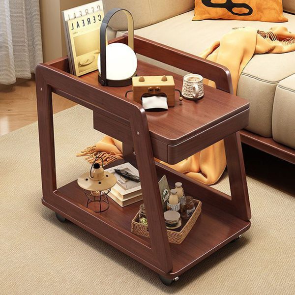 Contemporary Nordic Rectangle Wheels Solid Wood Side Table 2 - Tier For Living Room - Image 15