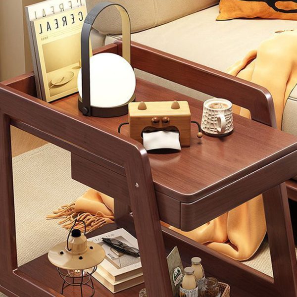 Contemporary Nordic Rectangle Wheels Solid Wood Side Table 2 - Tier For Living Room - Image 6