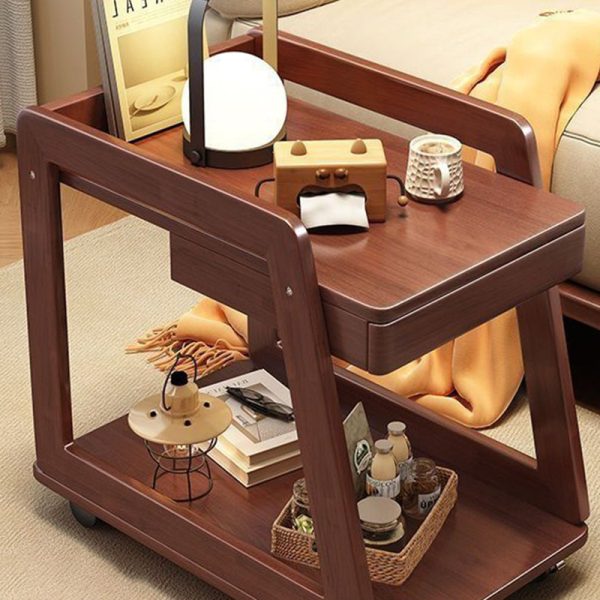 Contemporary Nordic Rectangle Wheels Solid Wood Side Table 2 - Tier For Living Room - Image 12