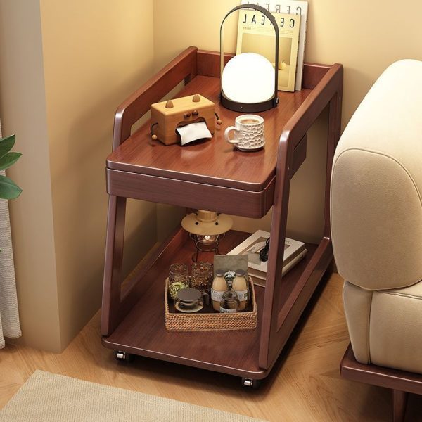 Contemporary Nordic Rectangle Wheels Solid Wood Side Table 2 - Tier For Living Room - Image 16