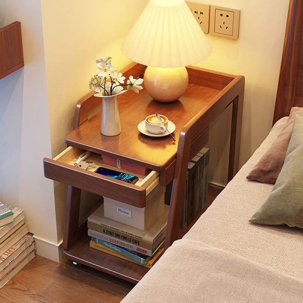 Contemporary Nordic Rectangle Wheels Solid Wood Side Table 2 - Tier For Living Room - Image 14