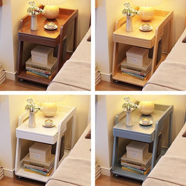 Contemporary Nordic Rectangle Wheels Solid Wood Side Table 2 - Tier For Living Room - Image 5