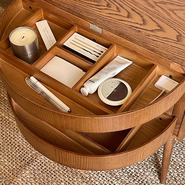 Contemporary Retro Square Semicircle Rotatable Jewelry Storage Red Oak Side Table 3 - Tier For Living Room - Image 8