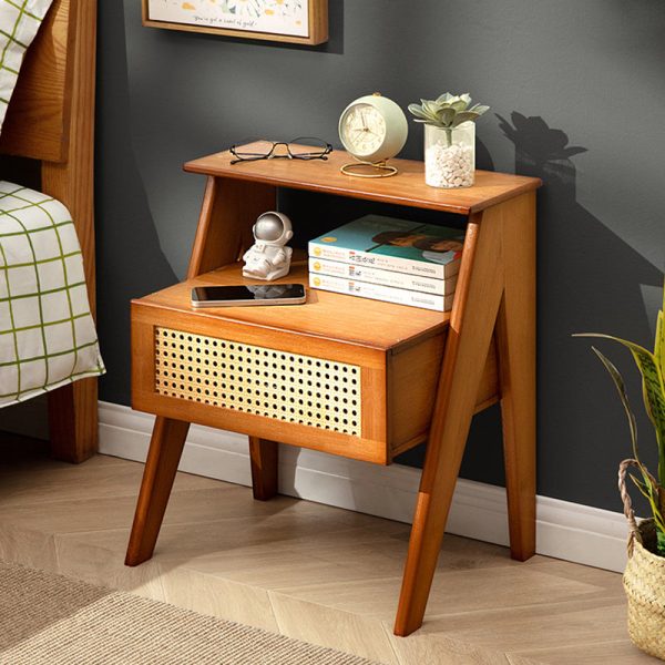 Contemporary Simplicity Rectangle Cube Composite Board ABS Bamboo Nightstand 1 - Drawer For Bedroom - Image 14