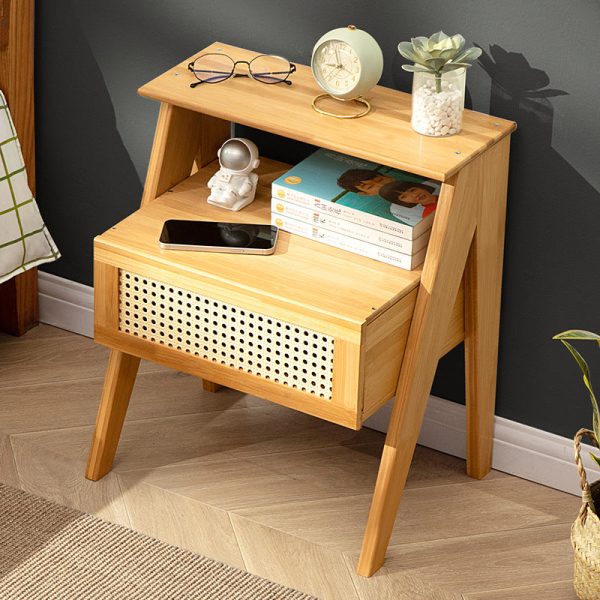 Contemporary Simplicity Rectangle Cube Composite Board ABS Bamboo Nightstand 1 - Drawer For Bedroom - Image 17